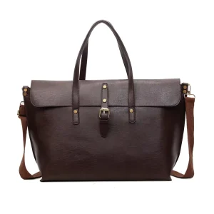 Vintage PU Large Capacity Tote Bag Waterproof Crossbody Messenger Bag for Women Men Commuting Laptop Handbag Zipper Closure