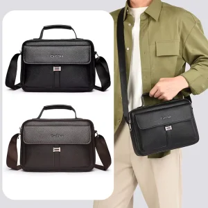 Vintage PU Leather Anti Theft Shoulder Bag Business Crossbody Bag Luxury Flip Top Messenger Bag for Men with Waterproof Pu