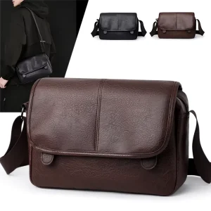 Vintage PU Leather Men’s Bag Waterproof Casual Custom Sling Bag Zipper High Quality Luxury Shoulder Bag with Pocket for Dates