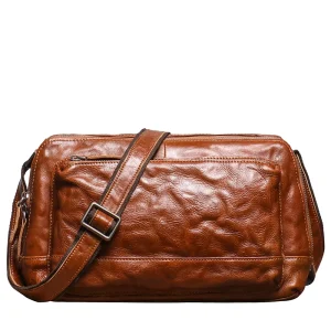 Vintage Personalized Cowhide Leather Bag Men’s Genuine Lightweight Zipper Closure High Quality Single Shoulder Mailman