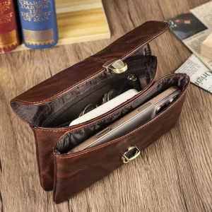 Vintage RFID Blocking Men Waist Phone Pouch CF9091 Waterproof Leather Phone Case Bag with Zipper Closure Factory Price