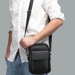 Vintage Shoulder Bag Men Custom Crossbody Bag Zipper PU Travel Men’s Leather Shoulder Bag