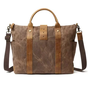 Vintage Style Canvas Leather Business Shoulder Bag for Men Portable Travel Laptop Messenger Hard Case Cotton Lining