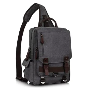 Vintage Style Chest Side Bag for Men Polyester Messenger Sling Bag with Zipper Closure for College and School