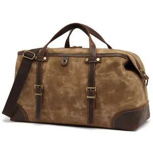 Vintage Style Classic Waxed Canvas Duffel Bag with Leather Trim Large Capacity Fashion Weekender Travel Duffel Bag Waterproof