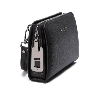 Vintage Style Men’s Handbag with Fingerprint Lock PU Leather Large Capacity Casual Multi Pocket Business Handbag