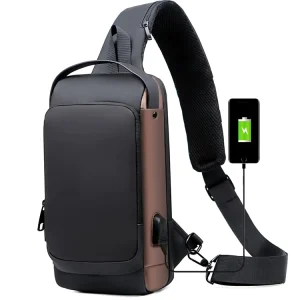 Vintage Style Men’s Sling Messenger Crossbody Bag Waterproof Nylon Chest Bag with USB Fashionable and Stylish