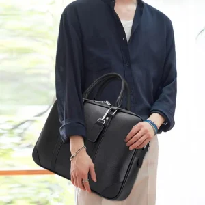 Vintage Style Single Shoulder Crossbody Portable Laptop Bag Large Capacity Soft PU Casual Handbag Men’s Business Briefcase