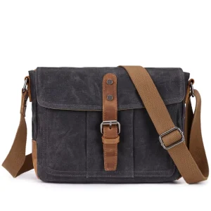Vintage Style Waxed Canvas Men’s Laptop Messenger Crossbody Bag Waterproof Business Use Customizable Logo