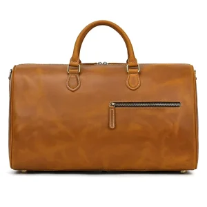 Vintage Travel Bag Large Capacity Men’s Genuine Leather Portable Shoulder Crossbody Bag Cowhide Luggage Bag