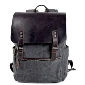 Vintage Trendy Large Capacity Computer Bag Unisex Men’s Business Casual Backpack for Short Distance Travel Canvas Men’s Rucksack
