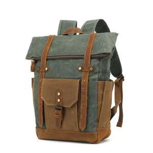 Vintage Washed Canvas Backpack with Laptop Compartment Large Capacity Travel Book Bag for Men Business Trip and Outdoor Activity