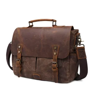 Vintage Waterproof Waxed Canvas Briefcases Satchel Bags for Men Laptop Handbags with Removable Strap Shoulder Hand Bags