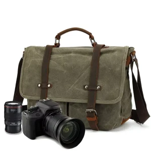Vintage Wax Canvas Men’s Messenger Bag Waterproof Durable Large Capacity Crossbody Shoulder Briefcase for Work Outdoor Use