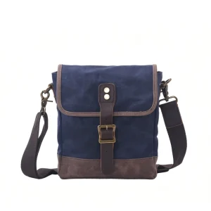Vintage Waxed Canvas Crossbody Bag with Leather Trim Small Casual Shoulder Messenger for Men