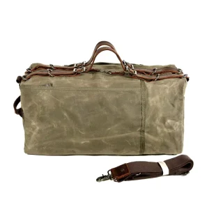 Vintage Waxed Canvas Duffle Bag Mens Weekend Heavy Duty Travel Holdall with Genuine Leather Trim