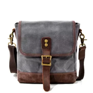 Vintage Waxed Canvas Genuine Leather Men’s Satchel Messenger Bag Stylish Retro Waterproof Summer Small Size Polyester Lining