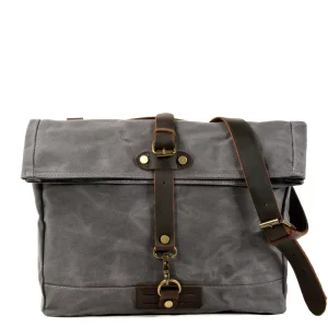 Vintage Waxed Canvas Leather Trim Men’s Messenger Shoulder Bag Water Resistant All Seasons
