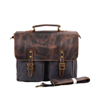 Vintage Waxed Canvas Men’s Messenger Bag Shoulder Briefcase Style