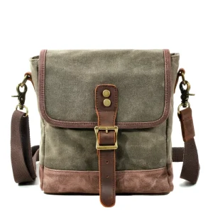 Vintage Waxed Canvas Men’s Shoulder Bag Durable Small Sling Crossbody Bag for Daily Commute