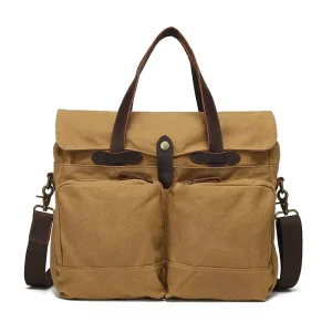 Vintage Waxed Canvas Messenger Bag Men’s Crossbody Laptop Briefcase with Cowhide Leather for Outdoor Travel