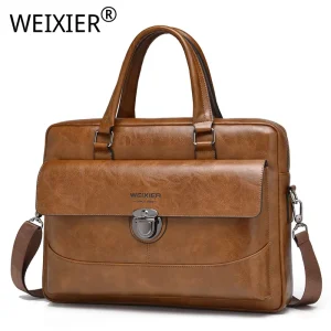 WEIXIE Men’s PU Retro Briefcase Buckle Hardware Design Classic Business Satchel