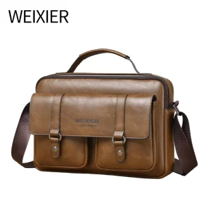 WEIXIER Custom Logo High Quality Men’s Fashionable Business Office PU Leather Briefcase Messenger Laptop Crossbody Shoulder Bag