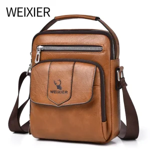 WEIXIER Custom Logo Luxury Retro Vintage Fashion Single Water Resistantsatchel Men’s PU Leather Messenger Shoulder Bag
