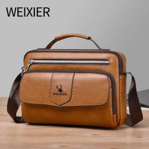 WEIXIER Men Leather Shoulder Sling Bag Business Crossbody Messenger Bags High Quality Travel Handbag