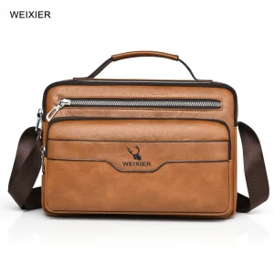 WEIXIER Men Shoulder Bags Crossbody Bag Multi function Men’s Handbags Capacity PU Leather Messenger Business Bags
