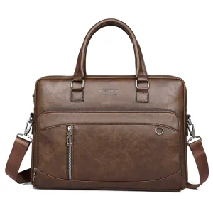 WEIXIER Men’s Large 15.6 Inches Leather Messenger Bag Waterproof PU Laptop Briefcase Satchel Hard Crossbody Bag for Office Use