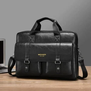 WEIXIER T664 Men Business Laptop Briefcase PU Leather Messenger Bag Large Capacity 15.6 Inch Computer Document Shoulder Handbag