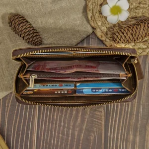 Wallet Long Zipper Crazy Horse Leather Carteras Para Mujer Vintage Retro Short Genuine Leather Men’s Wallet