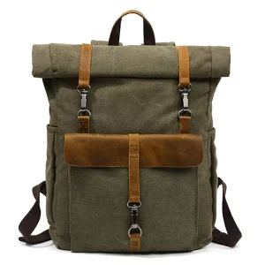 Washed Canvas Hiking Backpack Waterproof Vintage Design School Men’s Book Bag with Customized Logo