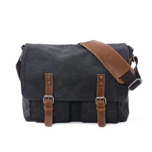 Water Resistant Waxed Canvas Vintage Leather Trim 15.6 Inch Laptop Business Messenger Briefcase for Men
