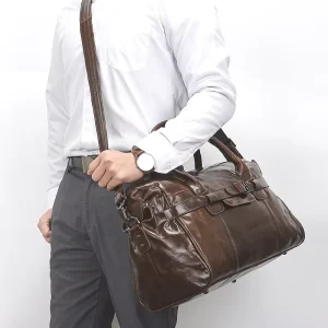 Water-resistant Vintage Genuine Leather Men’s Travel Luggage Bag Anti-theft Wear-resistant Handbag Crossbody Bag