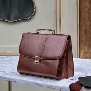 Waterproof 14 Inch Hard Bag Men’s Pu Leather Travel Tote for Business and Law Lawyer’s Briefcase