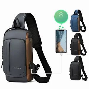 Waterproof Anti Theft Chest Bag USB Single Shoulder Crossbody Bag Sling Bag for Men with USB Charger