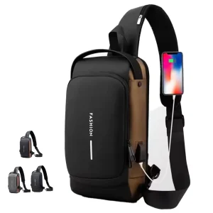Waterproof Anti-Theft Men’s Chest Bags with USB Multi-function Travel Messenger Cross Body Sling Chest Bag for Men