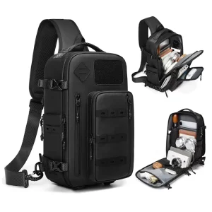 Waterproof Anti Theft Men’s Chest Sling Bag with USB Charging Port Multi-function Crossbody Bag for Travel Business Daily Commute