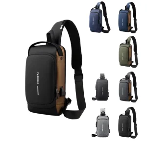Waterproof Anti-Theft Nylon Men’s Chest Bag with USB Multi-function Travel Messenger Crossbody Sling Bag for Men