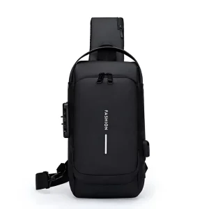 Waterproof Anti-Theft Nylon Men’s Chest Bag with USB Multi-function Travel Messenger Crossbody Sling Bag for Men