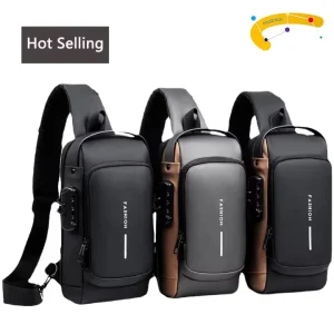 Waterproof Anti-Theft Nylon Men’s Chest Bags with USB Multi-function Travel Messenger Cross Body Sling Chest Bag for Men