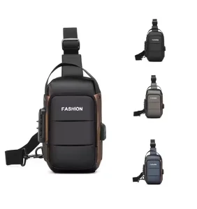 Waterproof Anti-Theft Nylon PU Men’s Chest Bags with USB Multi-function Travel Messenger Cross Body Sling Chest Bag for Men