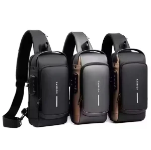 Waterproof Anti Theft Nylon PU Men’s Chest Bags with USB Multi function Travel Messenger Cross Body Sling Chest Bag for Men