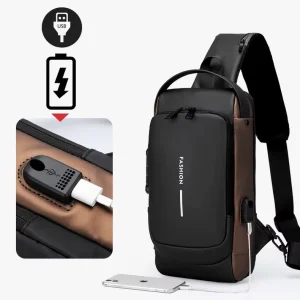 Waterproof Crossbody Chest Bag for Men Usb Charging Motorcycle Riding Bag Outdoor Sports Travel Shoulder Bag