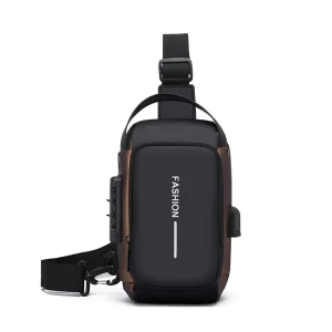 Waterproof Cycling Locomotive Code Lock Anti-theft Men’s Crossbody Bag Outdoor USB Crossbody Chest Bag for Men