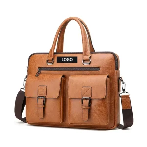 Waterproof Durable Men’s PU Leather Briefcase with Customizable Colors Crossbody Shoulder Travel Laptop Bag