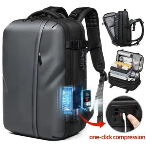 Waterproof Expandable Laptop Backpack for Men with One-Click Vacuum Compression TSA Lock USB Port Fits 17 Laptop Men’s Bag