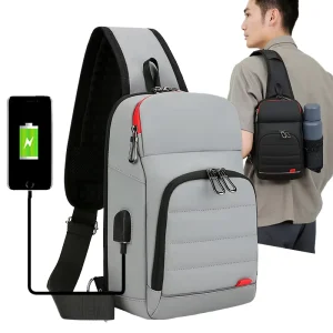 Waterproof Men’s Anti-Theft PU Chest Bag New Fashion Sling Shoulder Bag With Zipper Closure